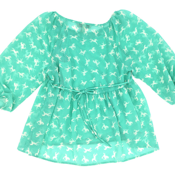 Speechless Mint Green Horses Sheer Blouse Girls XL - Picture 4 of 5